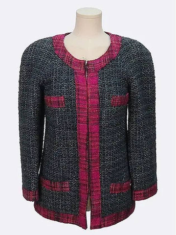 P59602 Green Pink Color Tweed Women s Jacket Size 36 Chanel