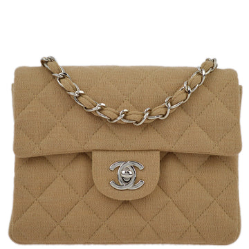 Top Quality Chanel Beige Cotton Mini Classic Square Flap Shoulder Bag 17