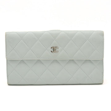Top Quality Chanel MATRACE COCOMARK W HOCK DUPLE HOCK Long Wallet Leather White Gray Silver  A48983