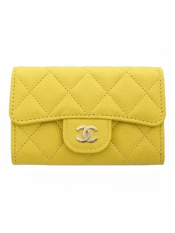 Classic Gold Logo Caviar Card Wallet Yellow Chanel