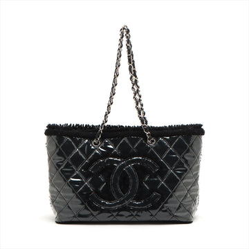 Top Quality Chanel Coco Vinyl Leather Tote Bag Black Silver Gold  13th