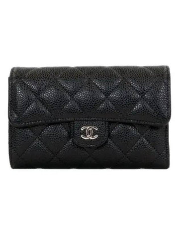 Classic Flap Wallet Grained Calfskin & Silver Black Chanel