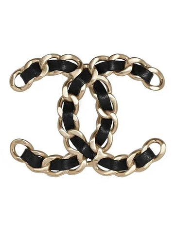 CC Logo Chain Metal Brooch Black Chanel