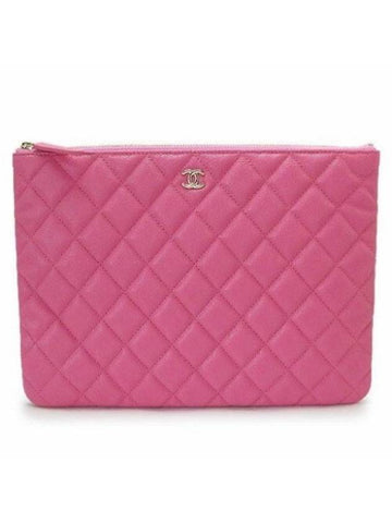 Classic Gold Logo Medium Caviar Clutch Bag Pink Chanel