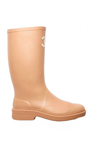 CC Logo Caoutchouc Rain Boots Beige Chanel