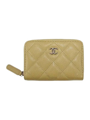 Gold Hardware Classic Grained Shiny Calfskin Zipped Coin Wallet Light Green Chanel