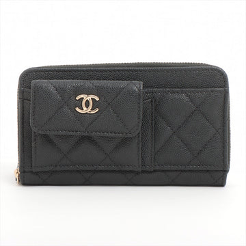 Top Quality Chanel Matrasse Caviar S Compact Wallet Black Gold  29th