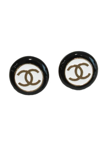 CC Logo Stud Earrings Black White Chanel