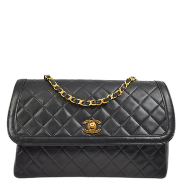 Top Quality Chanel Black Lambskin Straight Flap Shoulder Bag