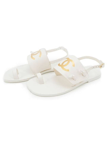 CC Logo Printing Sandals White Chanel