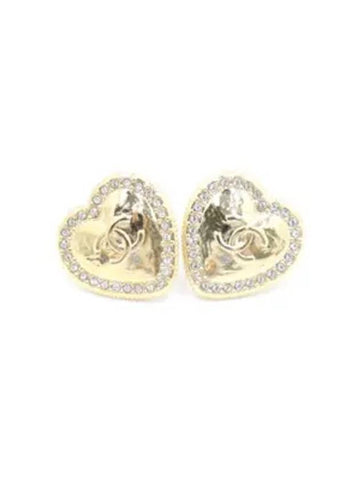 CC Logo Heart Stud Earrings Gold Chanel