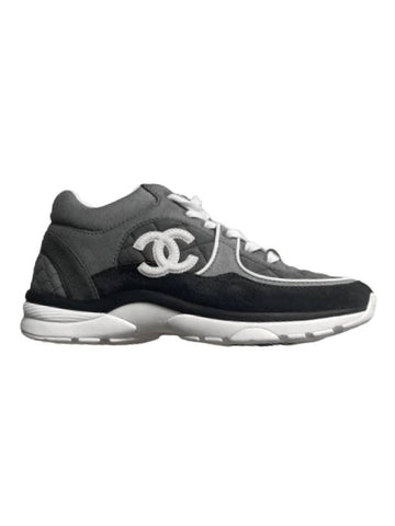 CC Logo Fabric Suede Low-Top Sneakers Dark Grey Chanel