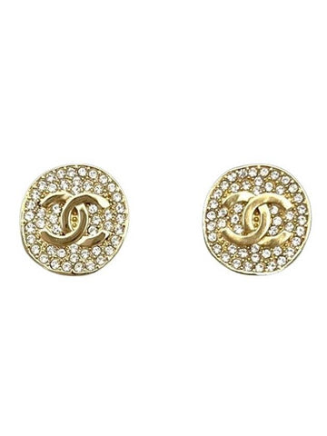 CC Logo Crystal Round Earrings Gold Chanel