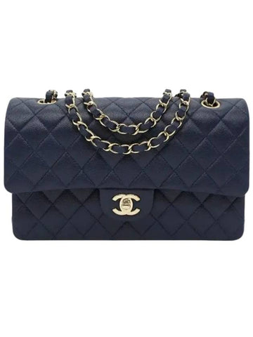 Classic Grained Calfskin Medium Shoulder Bag Navy Chanel
