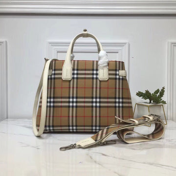 B-Berry - Luxe Carry  House Check Derby Medium Banner Purse Tote White For Women, Women’s Bags 14in/35Luxe Carry
