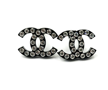 Top Quality Chanel Black CC Crystal Large Clip on Earrings