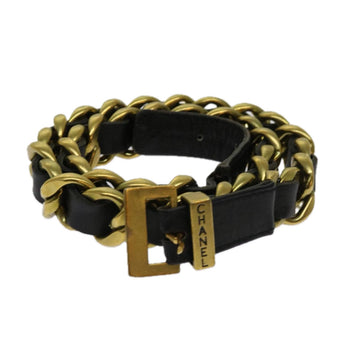 Top Quality Chanel Belt Leather 25.6"-27.6" Gold Tone Black CC Auth bs11333