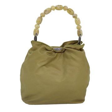 CHRISTIAN Top quality Dior Maris Pearl Hand Bag Nylon Beige Silver Auth bs17274
