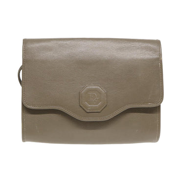 CHRISTIAN Top quality Dior Shoulder Bag Leather Gray Gold Auth bs17549