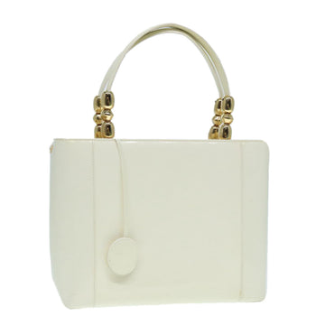 CHRISTIAN Top quality Dior Maris Pearl Tote Bag Patent leather White Gold Auth bs17655
