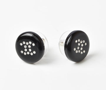 Top Quality Chanel Earrings CC Mark Circle Rhinestone Black/Silver