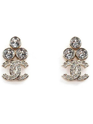 CC Logo Crystal Earrings Gold Chanel