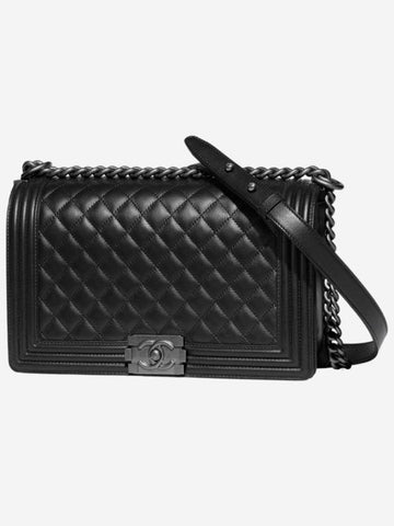 Boy Large Ruthenium Finish Metal Calfskin Shoulder Bag Black Chanel