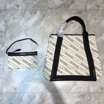 BLN-Ciaga Navy Medium Cabas Tote Bag In White, For Women,  Bags 14.1in/36Luxe Carry