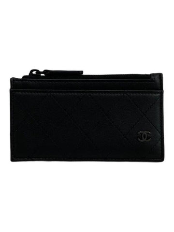 CC Logo Zipper Card Wallet Black Chanel