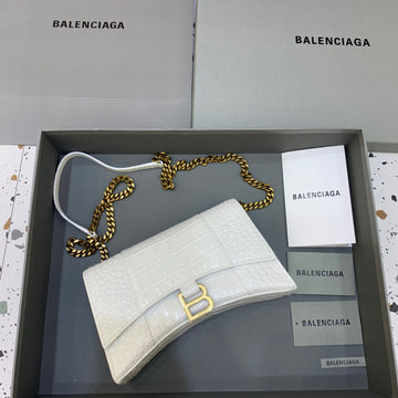 BLN-Ciaga Hourglass Wallet On Chain in White, For Women,  Bags 9in/23Luxe Carry