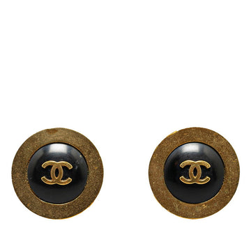 Top Quality Chanel   Coco Mark Button Motif Earrings Black Gold