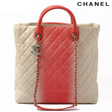 Top Quality Chanel Caviar Skin 2way Tote/Shoulder Bag Coral Pink/Ivory