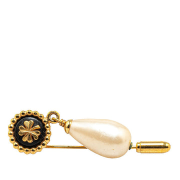 Top Quality Chanel Clover Motif Faux Pearl Brooch Gold Plated