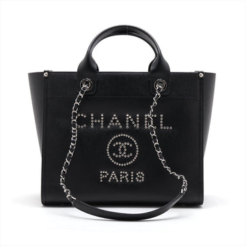 Top Quality Chanel Deauville Caviar S 2WAY Handbag Black Silver G  25th