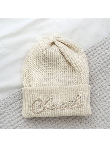 Logo Cashmere Beanie White Chanel