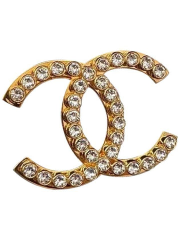 CC Logo Crystal Brooch Gold Chanel