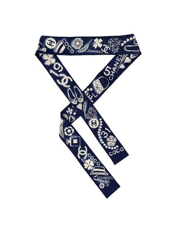 Ballerina Silk Twilly Slim Bandeau Scarf Navy Chanel