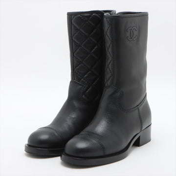 Top Quality Chanel Coco Leather Short Boots 36C  Black G36707 Matrasse Side Zip