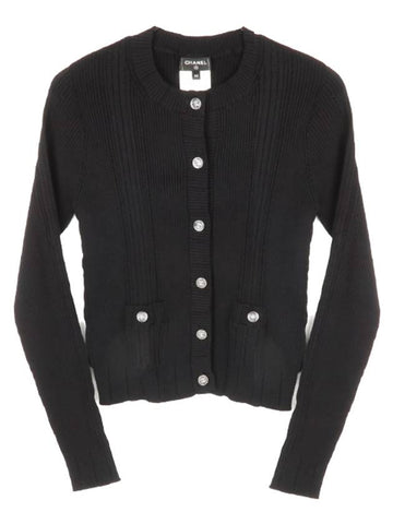 CC Button Round Cardigan Black Chanel