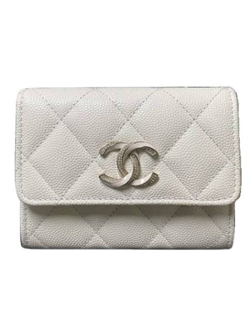 CC Logo Flap Caviar Card Wallet White Chanel