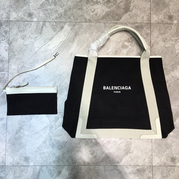 BLN-Ciaga Navy Medium Cabas Tote Bag In White, For Women,  Bags 14.1in/36Luxe Carry