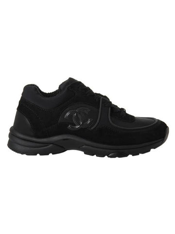 Cruz CC Logo Suede Low Top Sneakers Black Chanel