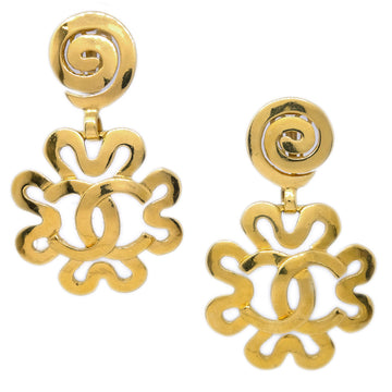 Top Quality Chanel Flower Dangle Earrings Clip-On Gold 95P