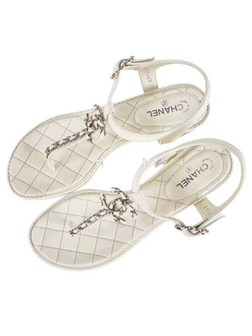 CC Logo Classic Chain Strap Thongs Lambskin Sandals Ivory Chanel