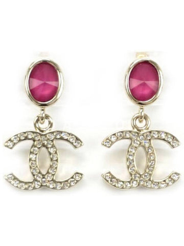 Stone Pearl CC Logo Earrings Pink Chanel