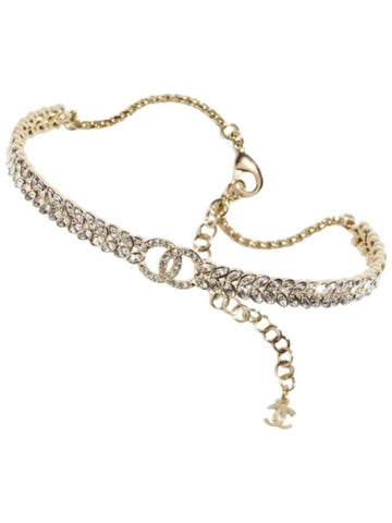 CC Logo Crystal Choker Necklace Gold Chanel