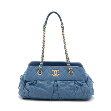 Top Quality Chanel Matrasse  Leather Chain Handbag  Blue Gold  15th