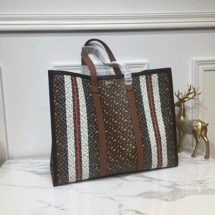 B-Berry - Luxe Carry  Monogram Stripe E-Canvas Portrait Tote Bag Bridle Brown For Women, Bags 15.7in/34Luxe Carry