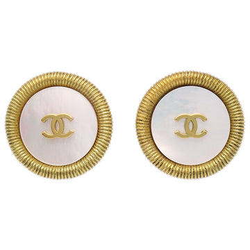 Top Quality Chanel Button Earrings Clip-On Gold Shell 94P