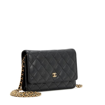 Top Quality Chanel Black Quilted Caviar Wallet On Chain